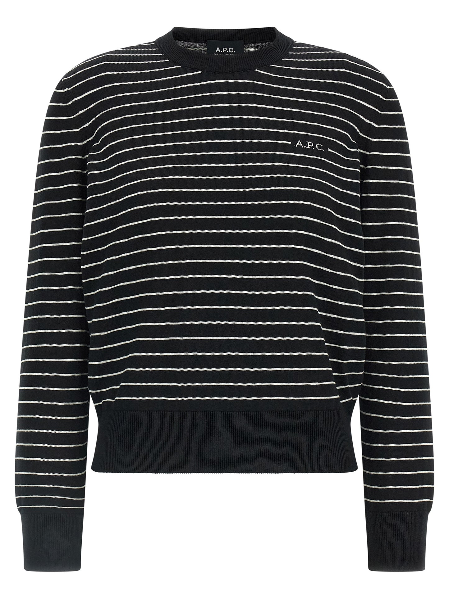 Cardigan by A.P.C. for women in cotton bicolour, black, white & striped showcases a captivating silhouette, artfully detailed with a captivating long-sleeve and for a truly sophisticated captivating look.