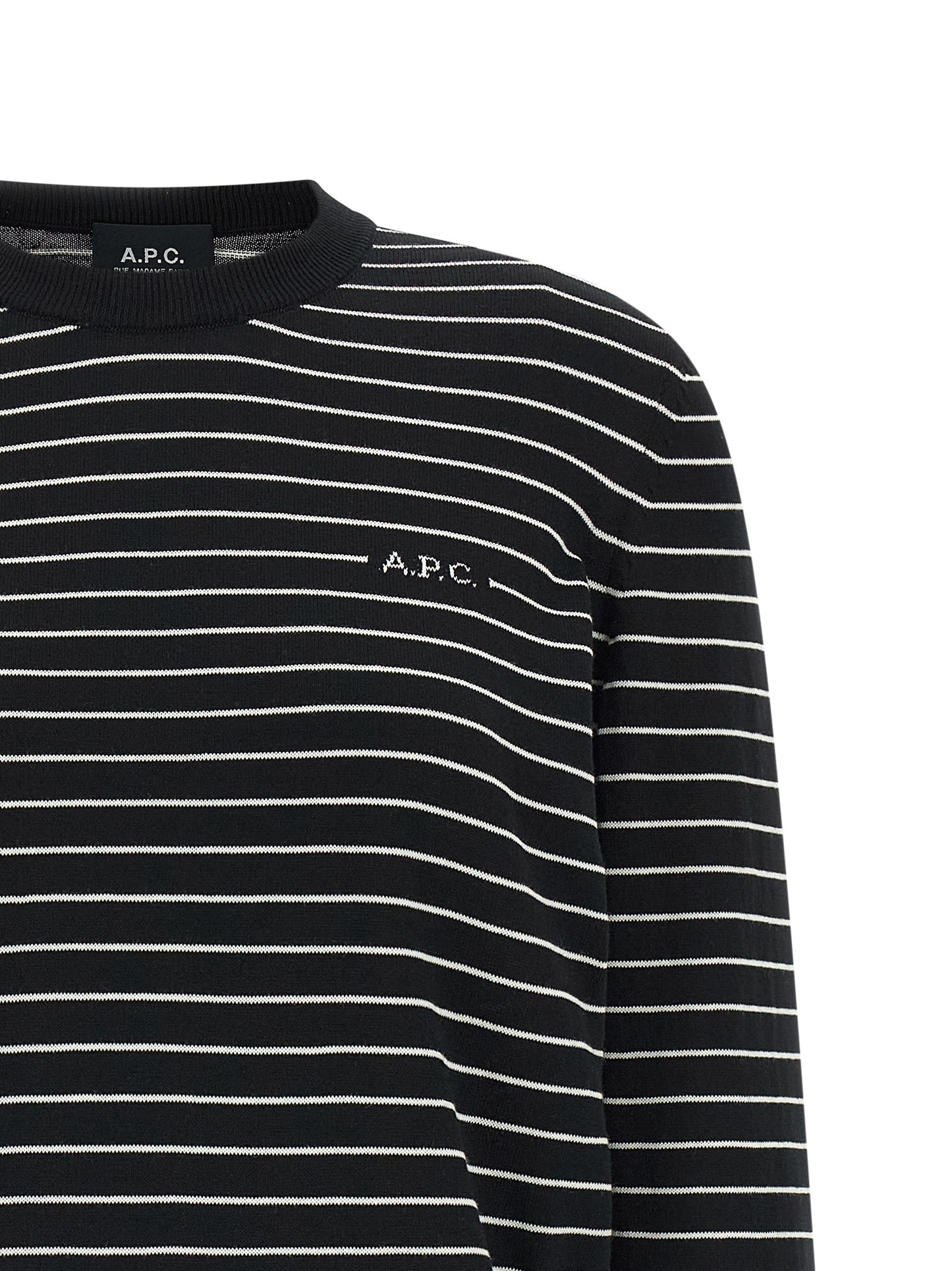 Cardigan by A.P.C. for women in cotton bicolour, black, white & striped showcases a luxurious silhouette, meticulously detailed with a sophisticated and for a refined finish.