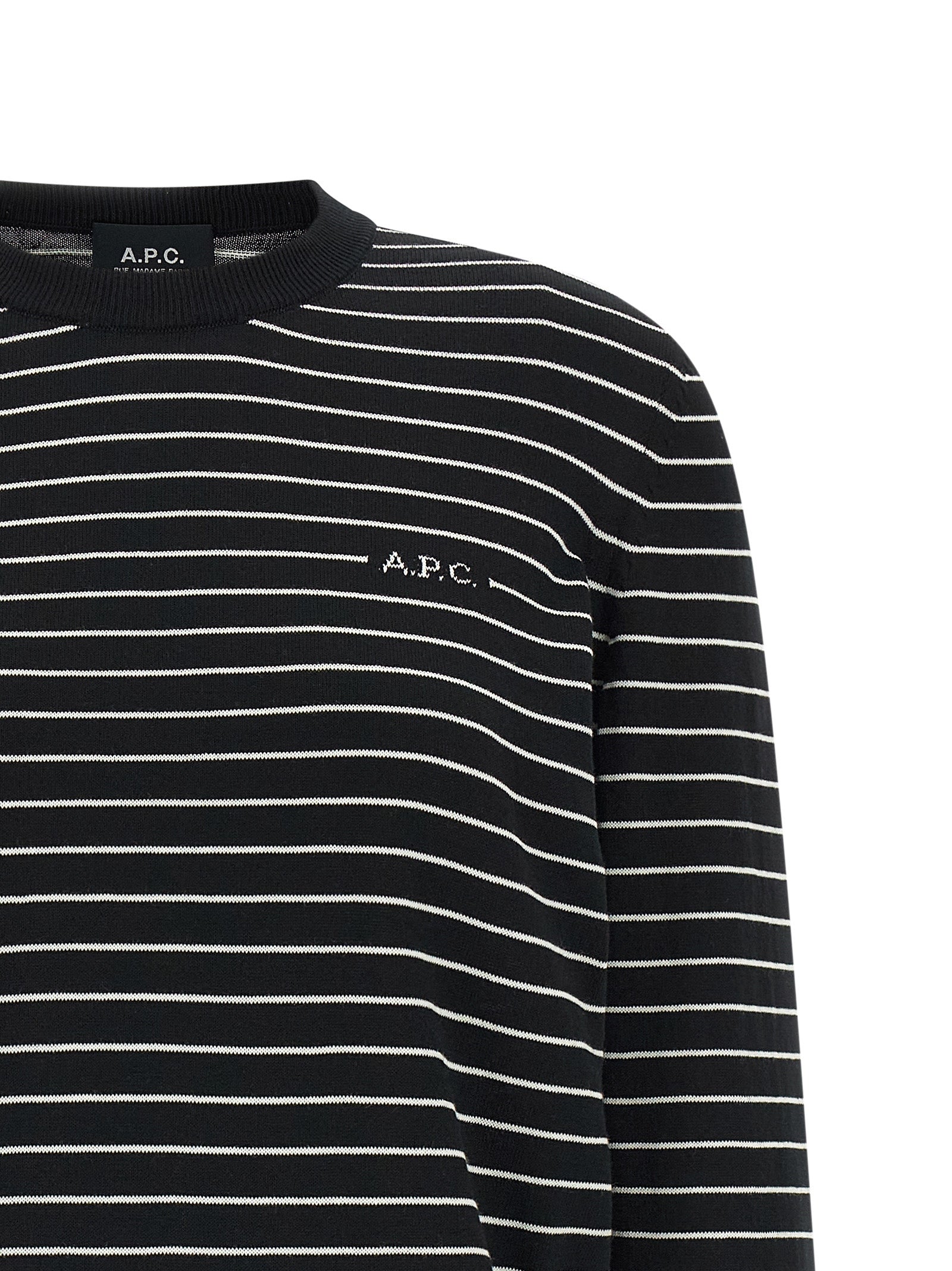Cardigan by A.P.C. for women in cotton bicolour, black, white & striped showcases a luxurious silhouette, meticulously detailed with a sophisticated and for a refined finish.