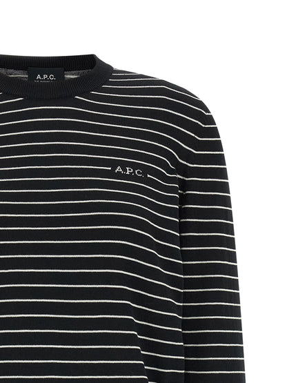 Cardigan by A.P.C. for women in cotton bicolour, black, white & striped showcases a luxurious silhouette, meticulously detailed with a sophisticated and for a refined finish.