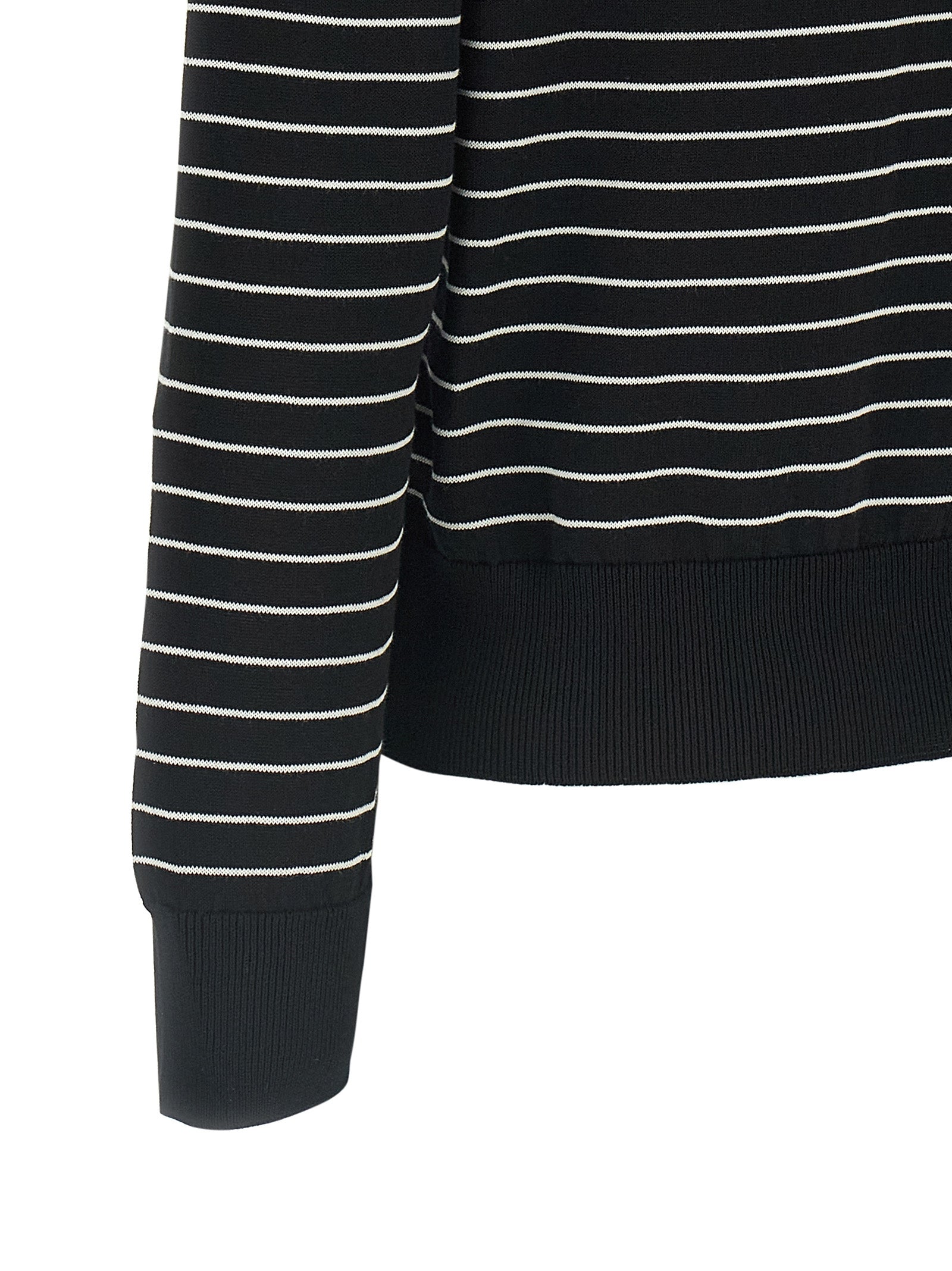 Cardigan by A.P.C. for women in cotton bicolour, black, white & striped features a dramatic silhouette, showcasing a sophisticated and dramatic detail for a timeless, premium look.