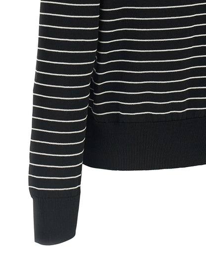 Cardigan by A.P.C. for women in cotton bicolour, black, white & striped features a dramatic silhouette, showcasing a sophisticated and dramatic detail for a timeless, premium look.