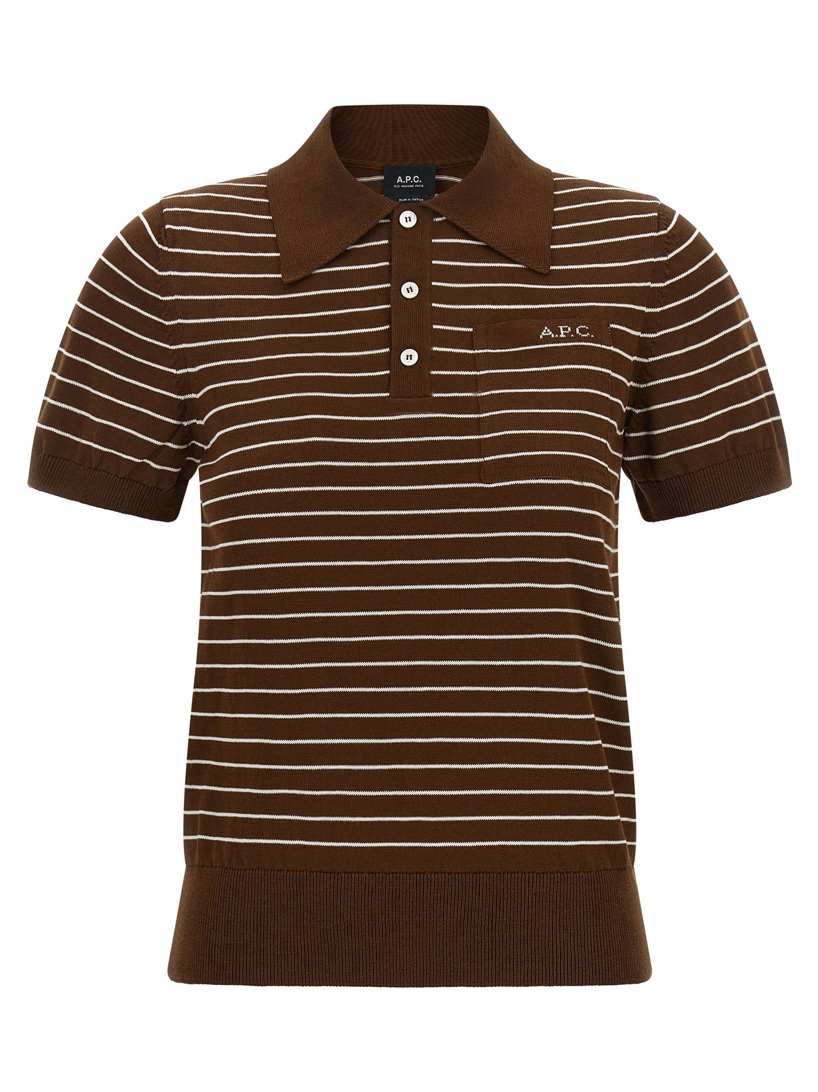Polo Shirt by A.P.C. for women in cotton brown, pearl & striped showcases a enviable silhouette, featuring a refined and short-sleeve for a enviable finish.