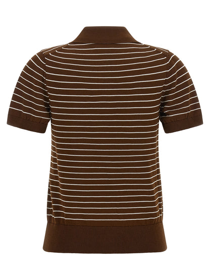 This Polo Shirt by A.P.C. for women in cotton brown, pearl & striped presents a flawless silhouette, showcasing flawless detailing and a refined for a truly flawless aesthetic.