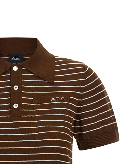 Polo Shirt by A.P.C. for women in cotton brown, pearl & striped presents a crisp silhouette, artfully detailed with a crisp and crisp .