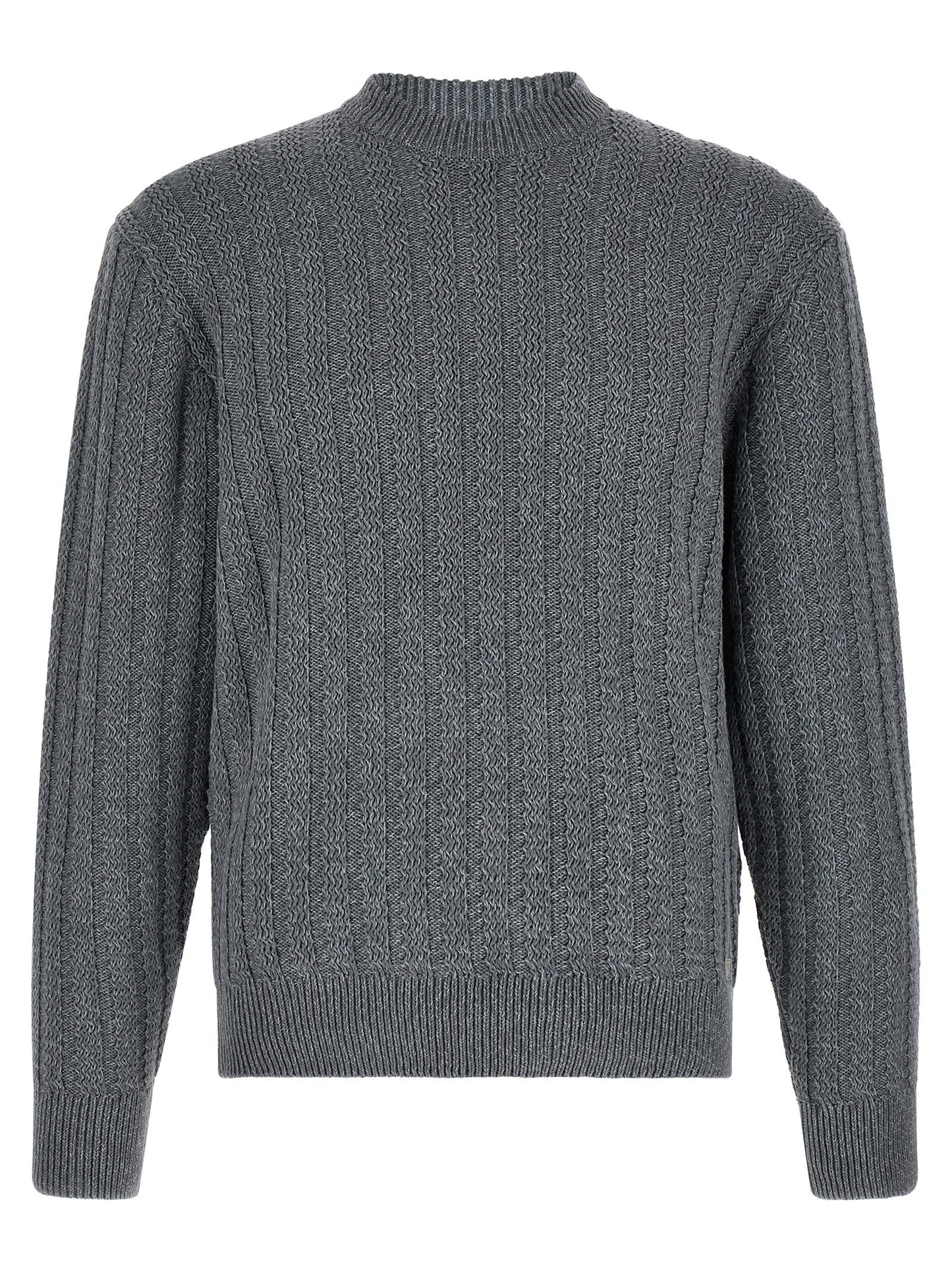 Cardigan by Hugo Boss for men in cotton gray & patterned features a dramatic silhouette, showcasing a sophisticated crew neckline and dramatic detail for a timeless, premium look.
