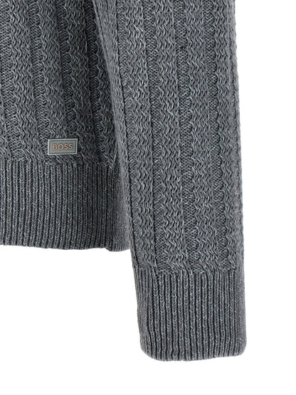 Cardigan by Hugo Boss for men in cotton gray & patterned features an crisp silhouette, showcasing a sophisticated and detail for a truly crisp finish.
