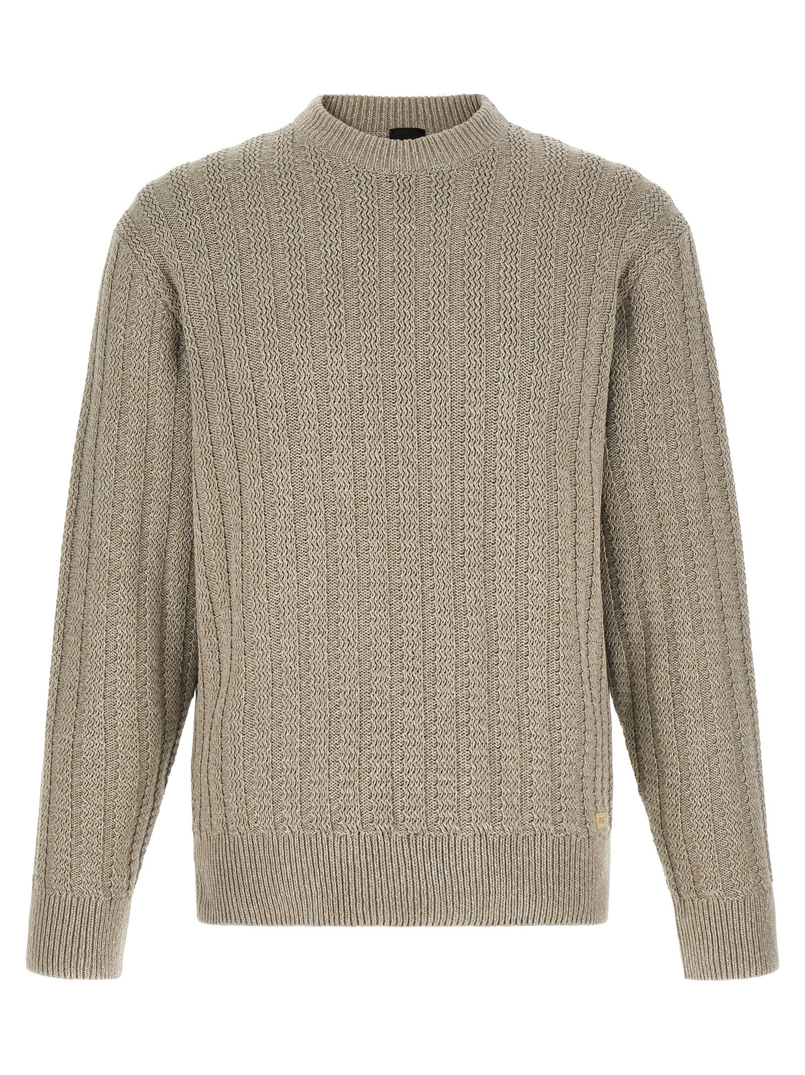Cardigan by Hugo Boss for men in cotton beige & jacquard features a dramatic silhouette, showcasing a sophisticated and dramatic detail for a timeless, premium look.