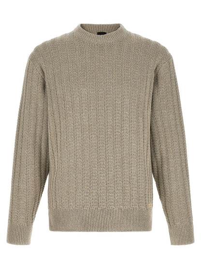 Cardigan by Hugo Boss for men in cotton beige & jacquard features a dramatic silhouette, showcasing a sophisticated and dramatic detail for a timeless, premium look.