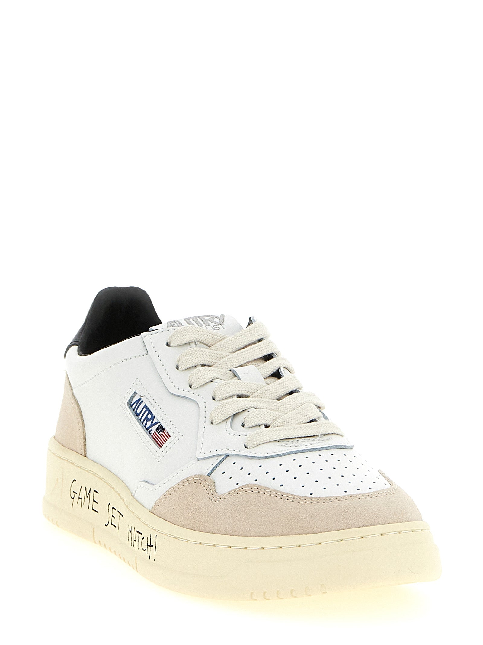 Athletic Sneakers by Autry for men in bos taurus suede cowhide leather beige, black, cream & multicolor features an exquisite silhouette, showcasing the premium athletic style of the Men's Athletic Bos Taurus Suede Cowhide Leather Sneakers with an exquisite finish.