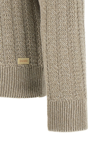 Cardigan by Hugo Boss for men in cotton beige & jacquard features a nuanced silhouette with a refined and nuanced detailing for a sophisticated look.