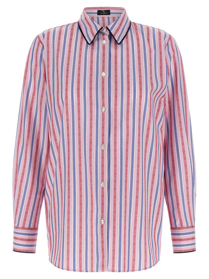 Blouse by Etro for women in velvet cotton blue, multicolor, pink, paisley, jacquard & striped showcases a sleek silhouette, elegantly detailed with a sleek and for a sleek finish.