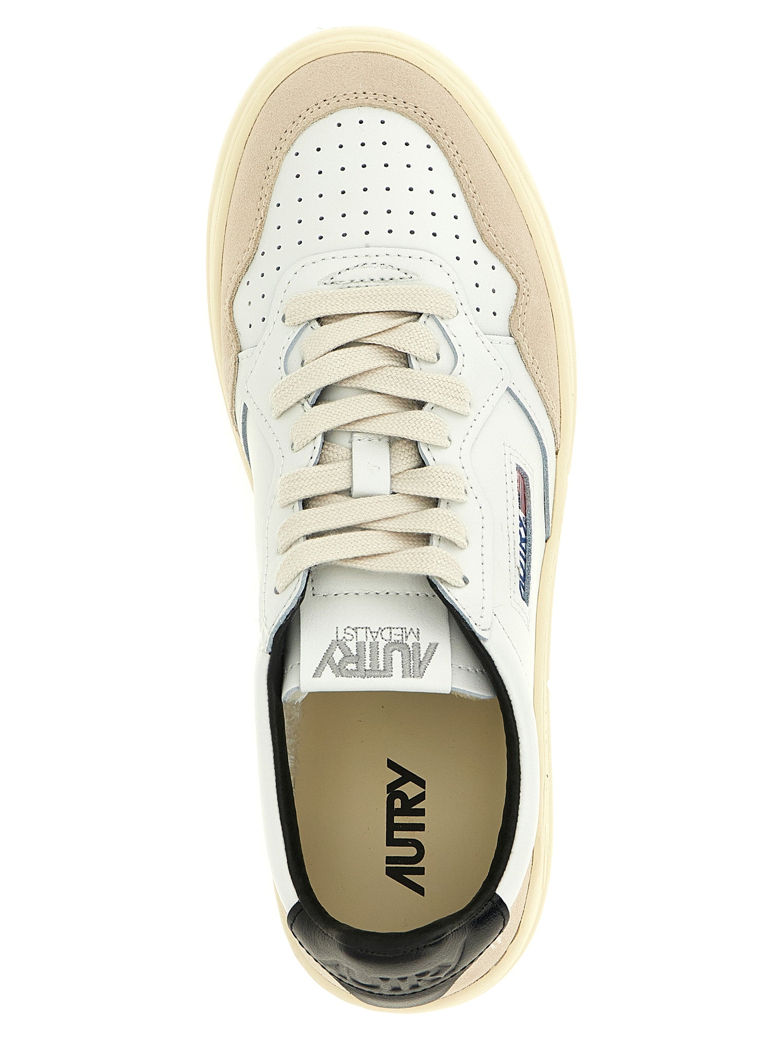 Athletic Sneakers by Autry for men in bos taurus suede cowhide leather beige, black, cream & multicolor showcases an impeccable silhouette, defined by an impeccable athletic style design that perfectly captures the essence of the Men's Athletic Bos Taurus Suede Cowhide Leather Sneakers.