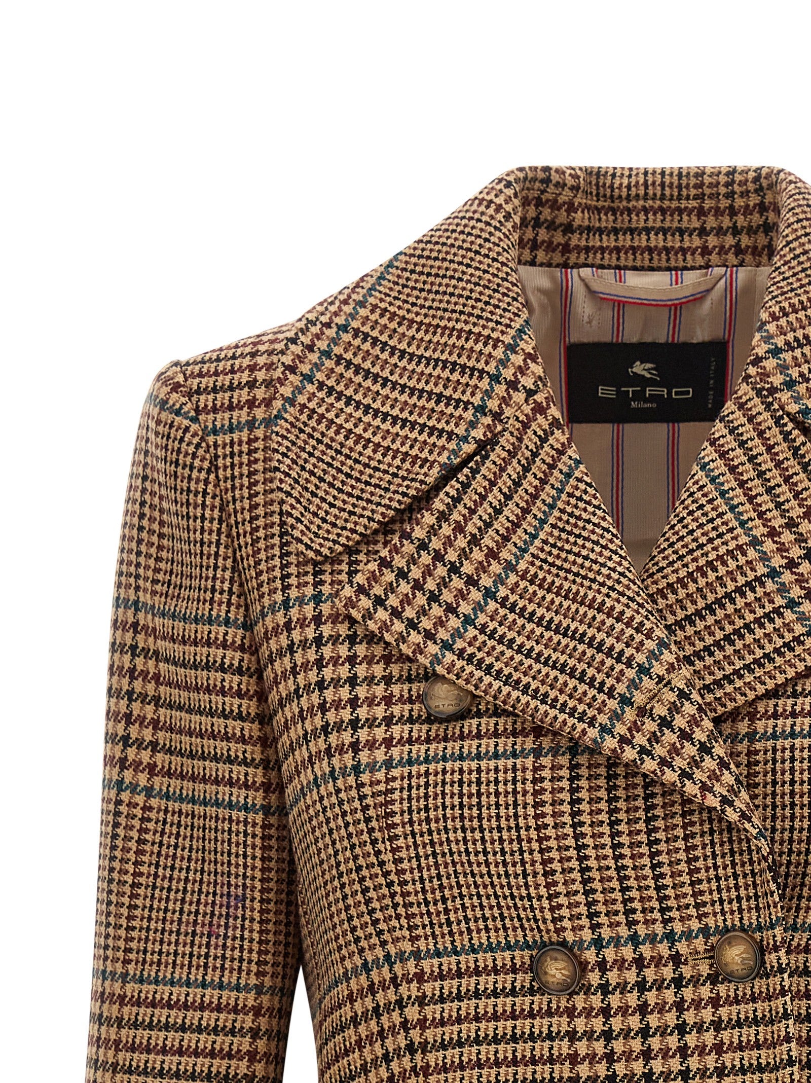 Overcoat by Etro for women in wool brown & horn features an satoral silhouette, showcasing a sophisticated and satoral pockets for a premium, timeless look.