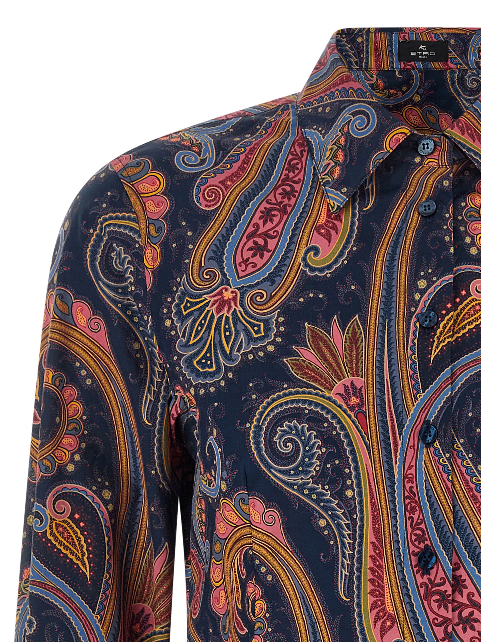 Blouse by Etro for women in stretch cotton navy, patterned, paisley & signature presents a discerning silhouette, showcasing a sophisticated and for a truly discerning finish.
