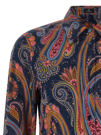 Blouse by Etro for women in stretch cotton navy, patterned, paisley & signature presents a discerning silhouette, showcasing a sophisticated and for a truly discerning finish.
