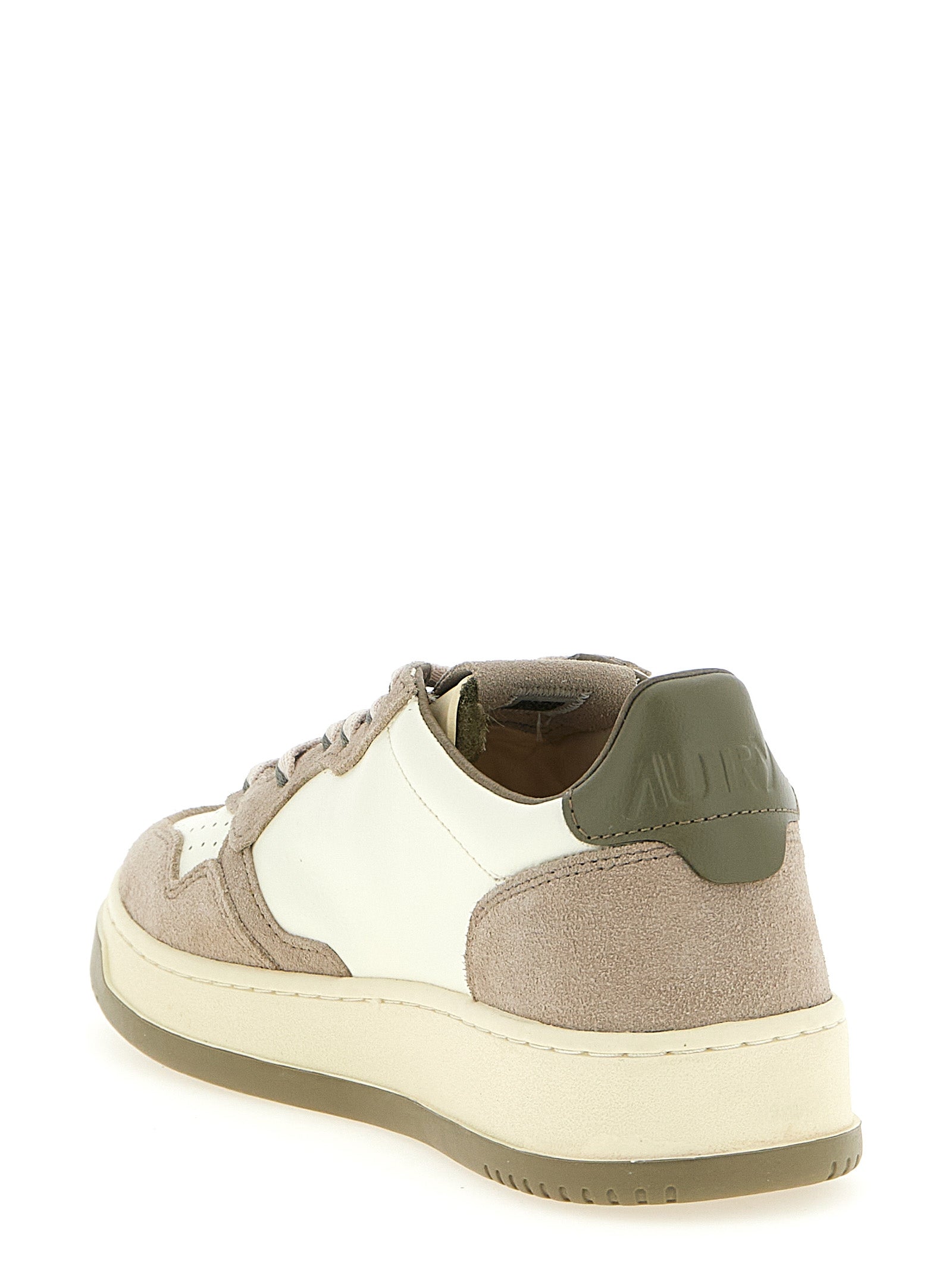 Athletic Sneakers by Autry for men in cotton terry & cowhide suede leather beige, green, multicolor, olive & white showcases an impeccable silhouette, defined by an impeccable low-top style design that perfectly captures the essence of the Men's Low Top Cotton Terry & Cowhide Suede Leather Athletic Sneakers.