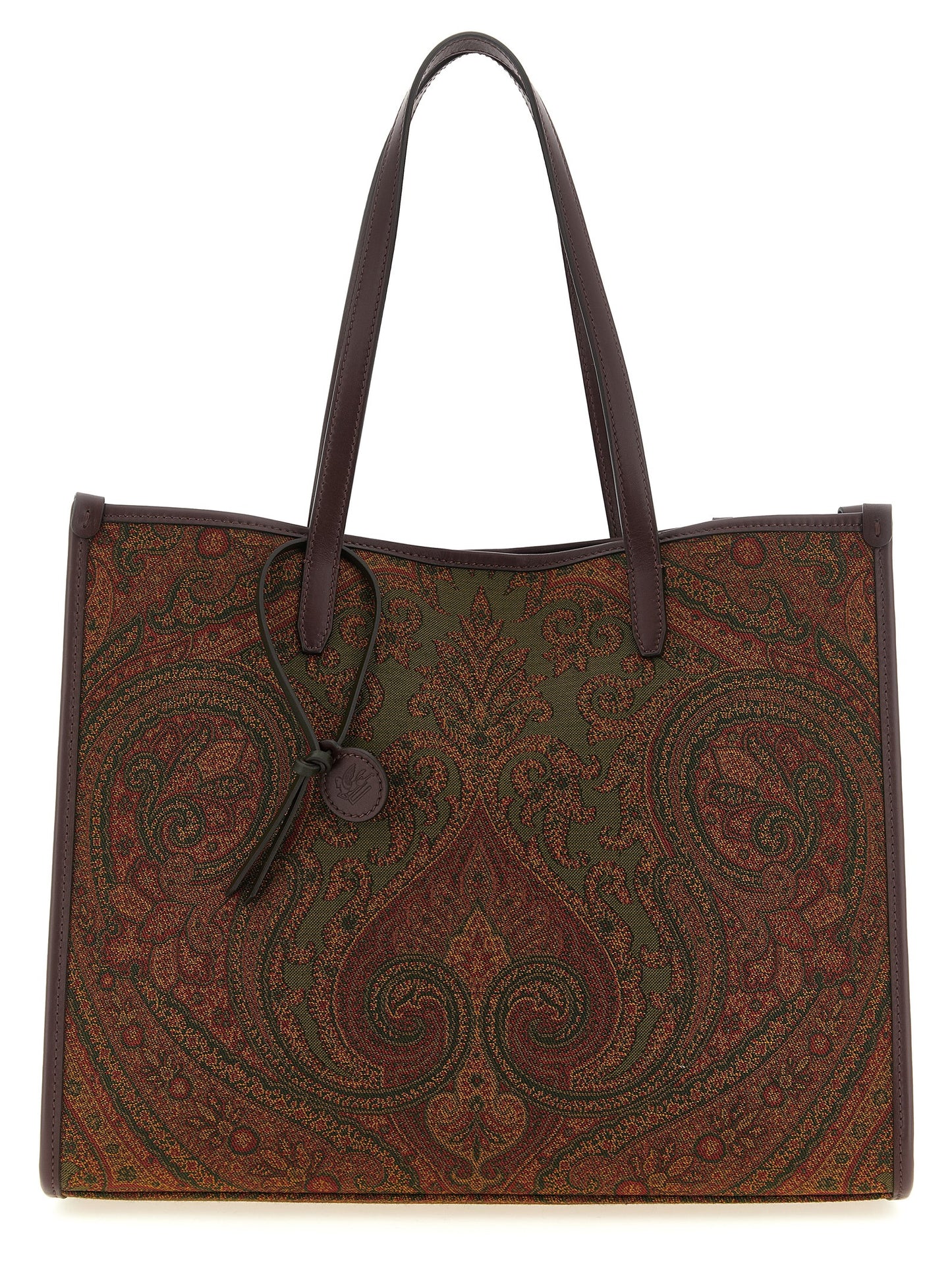 Large Shopper Tote Bag by Etro for women in polyester leather multicolor, paisley, jacquard & striped features a urban sophisticate Pegaso Polyester Leather Large Shopper Tote Bag design with a secure zipper & magnetic, ample , and versatile handle for a urban sophisticate finish.