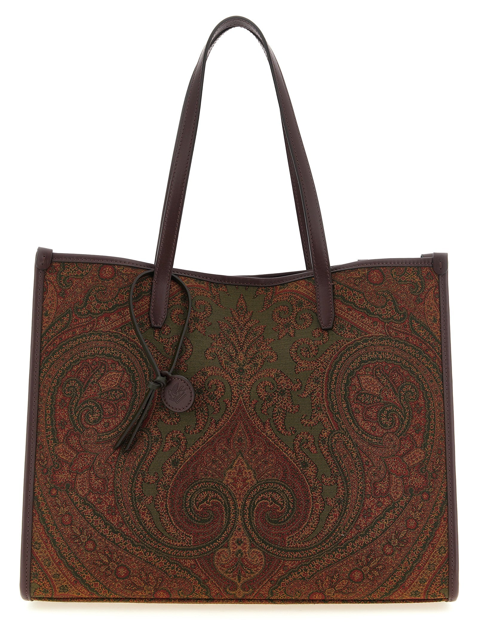 Large Shopper Tote Bag by Etro for women in polyester leather multicolor, paisley, jacquard & striped features a urban sophisticate Pegaso Polyester Leather Large Shopper Tote Bag design with a secure zipper & magnetic, ample , and versatile handle for a urban sophisticate finish.