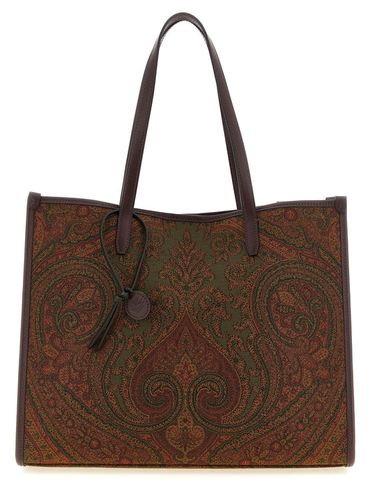 Large Shopper Tote Bag by Etro for women in polyester leather multicolor, paisley, jacquard & striped features a urban sophisticate Pegaso Polyester Leather Large Shopper Tote Bag design with a secure zipper & magnetic, ample , and versatile handle for a urban sophisticate finish.