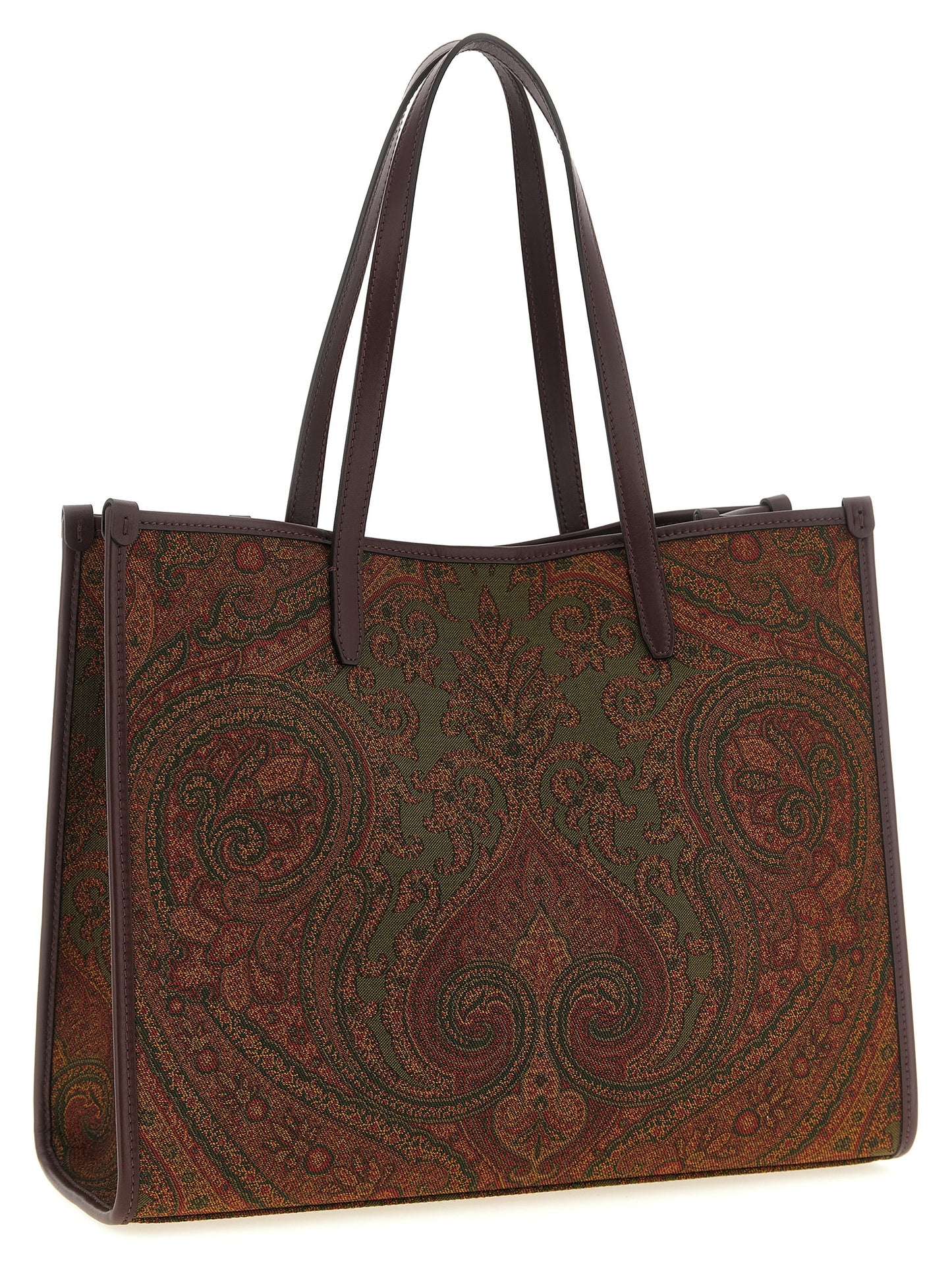 Large Shopper Tote Bag by Etro for women in polyester leather multicolor, paisley, jacquard & striped showcases a urban-chic Pegaso Polyester Leather Large Shopper Tote Bag design, featuring a secure zipper & magnetic, ample , and versatile handle for a urban-chic finish.
