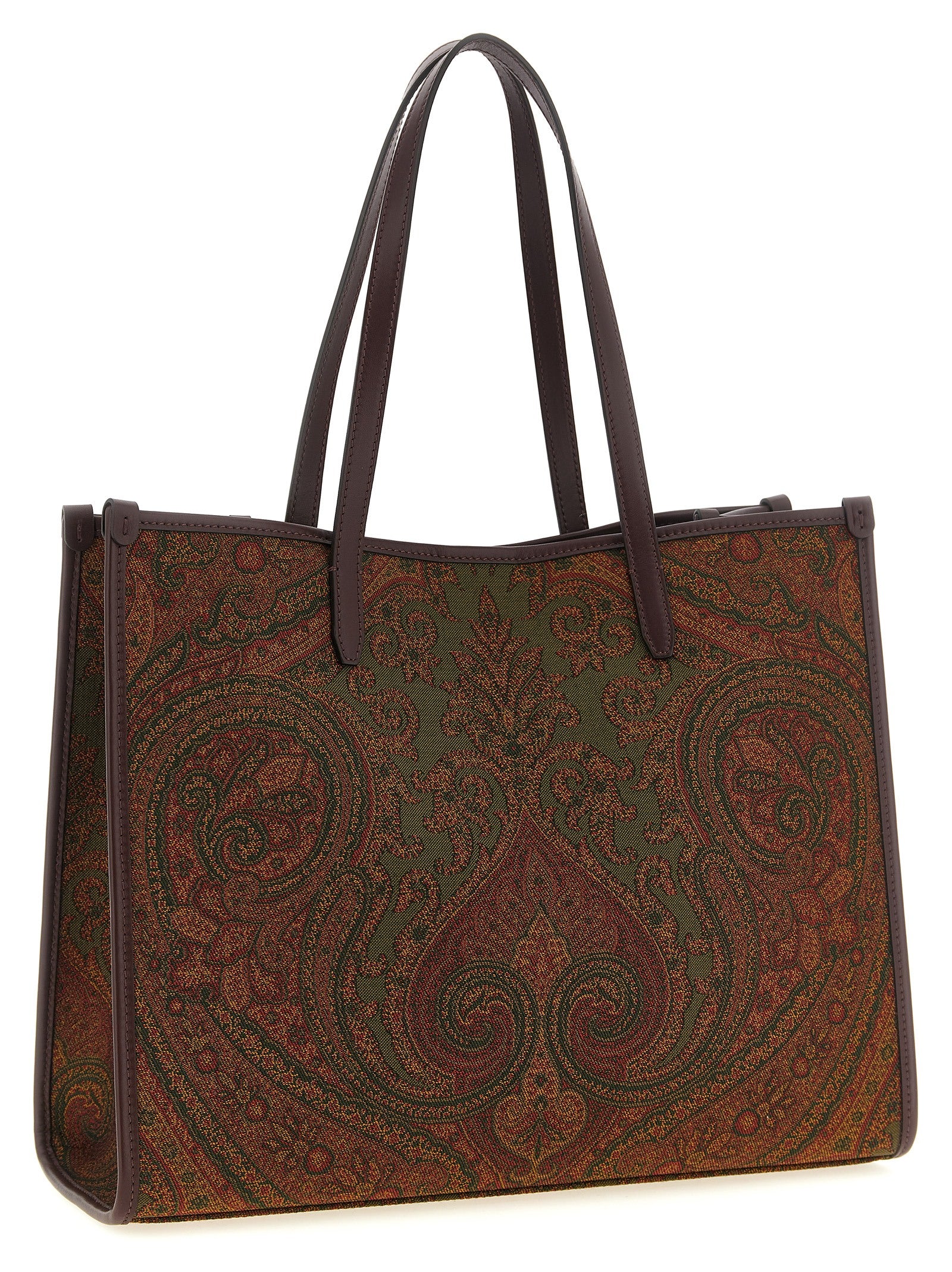 Large Shopper Tote Bag by Etro for women in polyester leather multicolor, paisley, jacquard & striped showcases a urban-chic Pegaso Polyester Leather Large Shopper Tote Bag design, featuring a secure zipper & magnetic, ample , and versatile handle for a urban-chic finish.