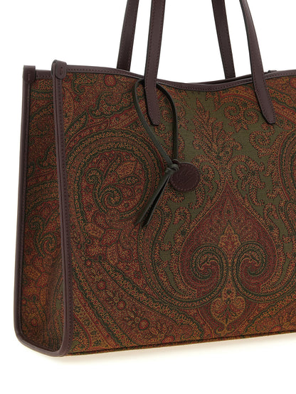 Large Shopper Tote Bag by Etro for women in polyester leather multicolor, paisley, jacquard & striped features an metropolitan chic Pegaso Polyester Leather Large Shopper Tote Bag design with a secure zipper & magnetic, metropolitan chic , and versatile handle for a metropolitan chic look.