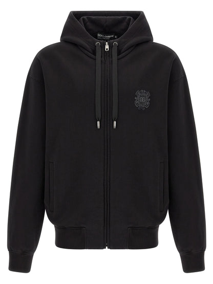 Sweatshirt Hoodie by Dolce & Gabbana for men in cotton black, silver & signature features an avant-garde silhouette, showcasing a sophisticated hooded neckline and detail for a truly avant-garde finish.