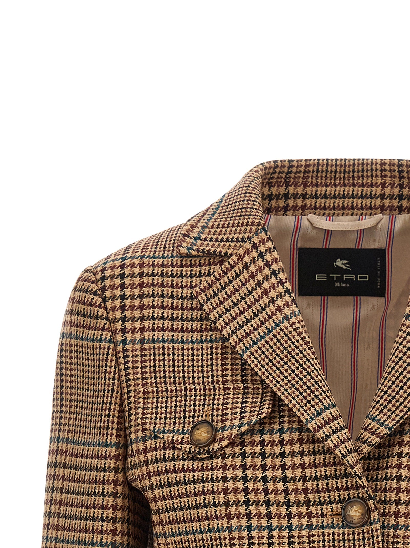 This Blazer by Etro for women in wool brown presents a tailored silhouette, meticulously tailored with a tailored and distinctive for a tailored finish.