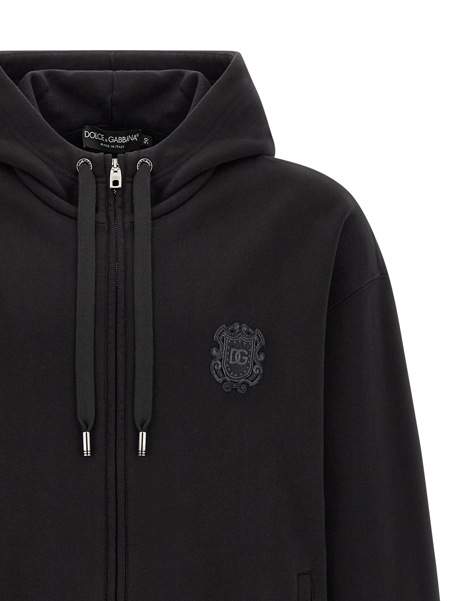 Sweatshirt Hoodie by Dolce & Gabbana for men in cotton black, silver & signature features a edgy silhouette, detailed with a edgy hooded neckline and for a refined finish.