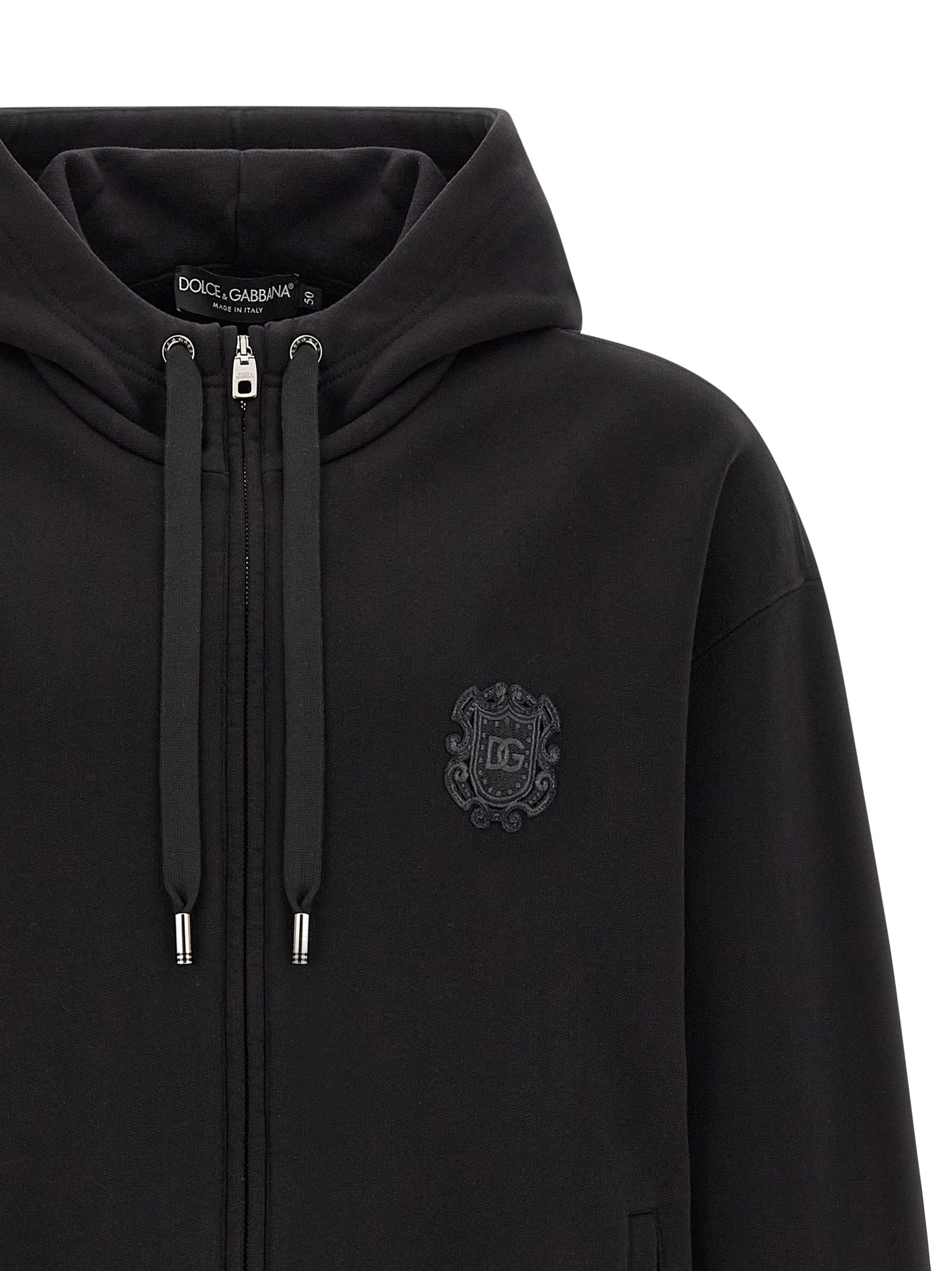 Sweatshirt Hoodie by Dolce & Gabbana for men in cotton black, silver & signature features a edgy silhouette, detailed with a edgy hooded neckline and for a refined finish.