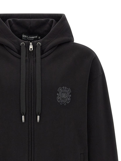 Sweatshirt Hoodie by Dolce & Gabbana for men in cotton black, silver & signature features a edgy silhouette, detailed with a edgy hooded neckline and for a refined finish.