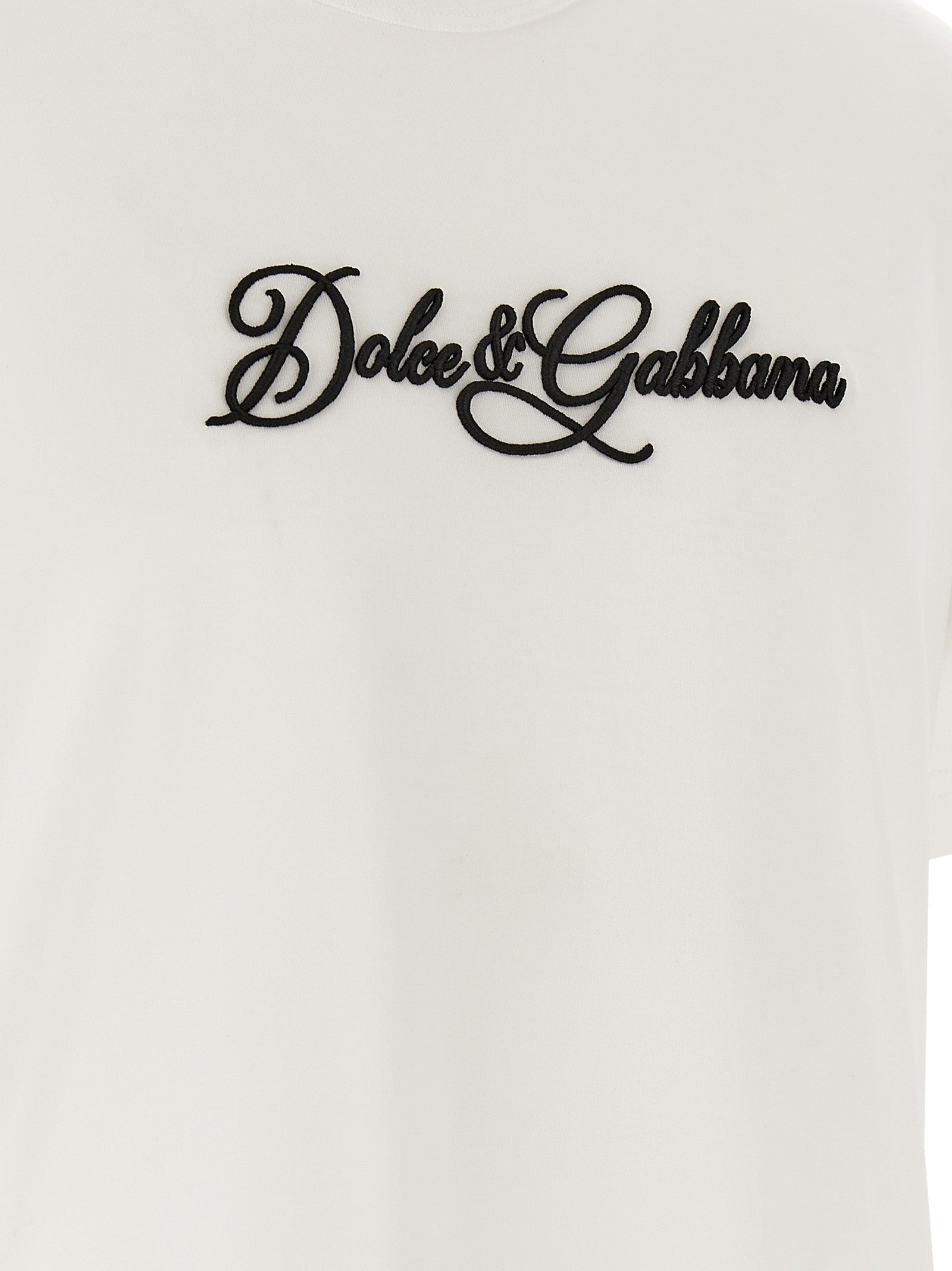 T-Shirt by Dolce & Gabbana for men in cotton white showcases a dramatic silhouette, elegantly detailed with a dramatic and for a truly dramatic finish.