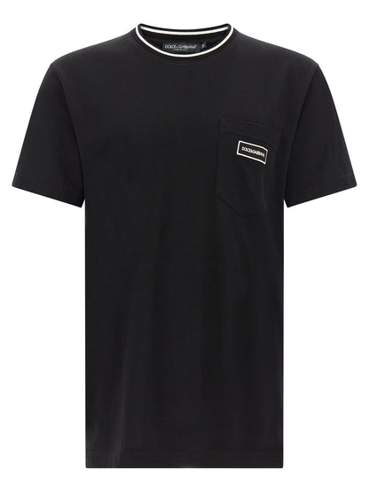 T-Shirt by Dolce & Gabbana for men in cotton black & striped showcases a chic silhouette, artfully detailed with a chic crew neckline and short-sleeve for a chic finish.