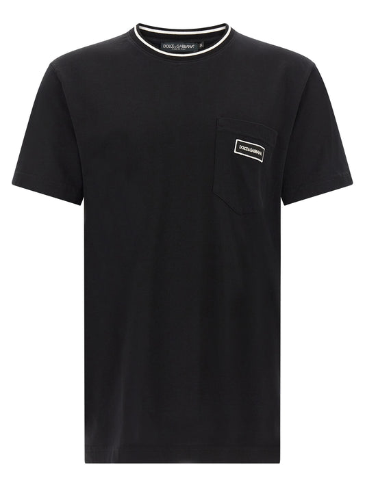 T-Shirt by Dolce & Gabbana for men in cotton black & striped showcases a chic silhouette, artfully detailed with a chic crew neckline and short-sleeve for a chic finish.