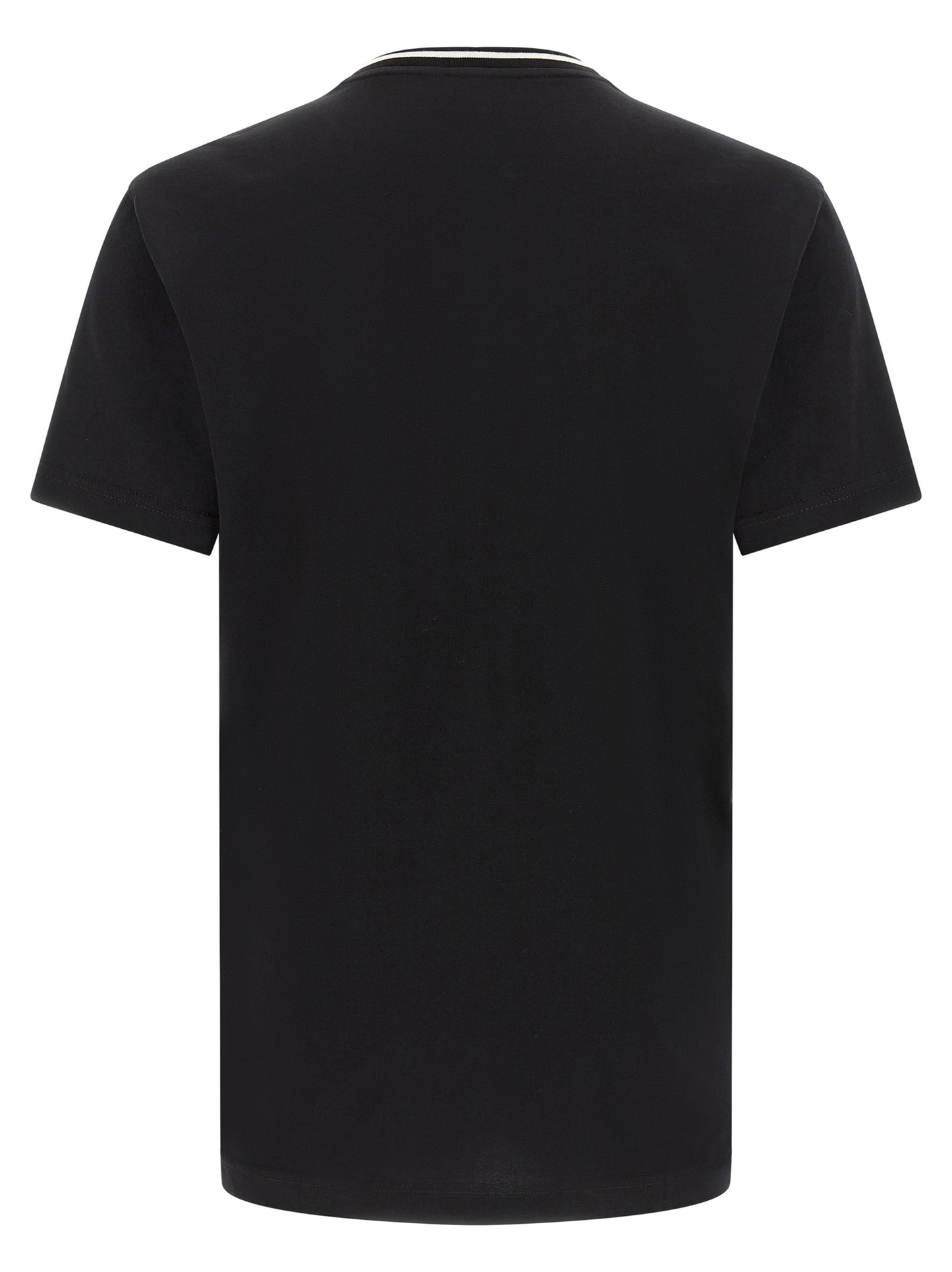 T-Shirt by Dolce & Gabbana for men in cotton black & striped showcases a dramatic silhouette, elegantly detailed with a dramatic crew neckline and for a truly dramatic finish.