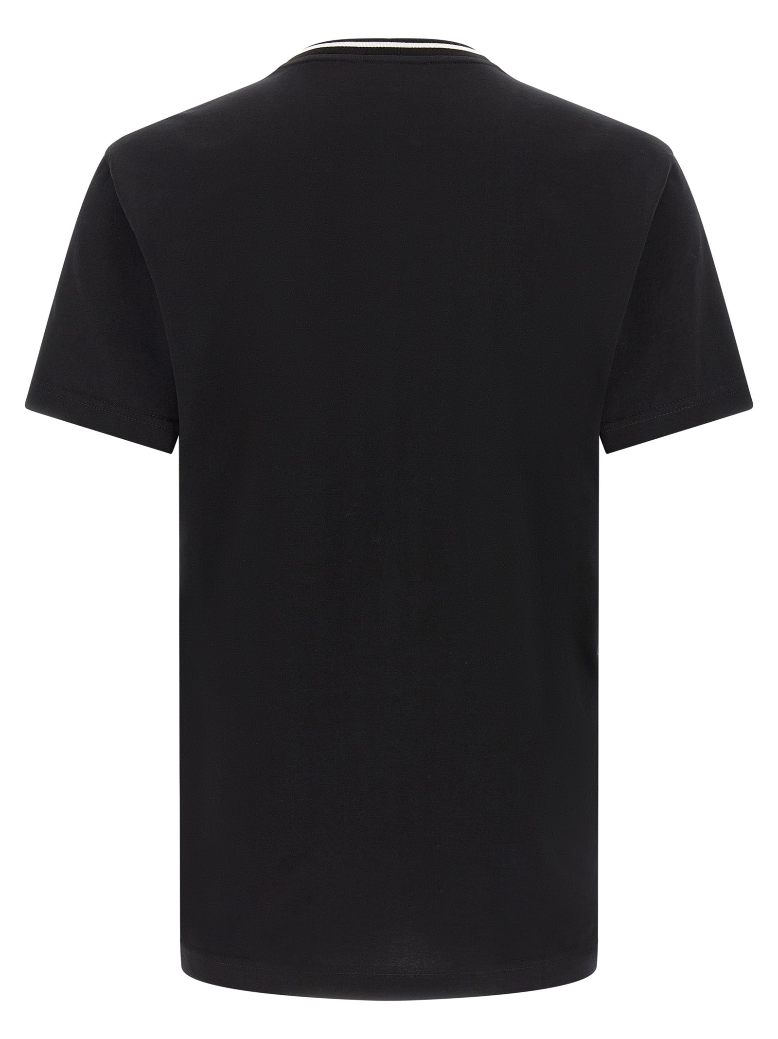 T-Shirt by Dolce & Gabbana for men in cotton black & striped showcases a dramatic silhouette, elegantly detailed with a dramatic crew neckline and for a truly dramatic finish.