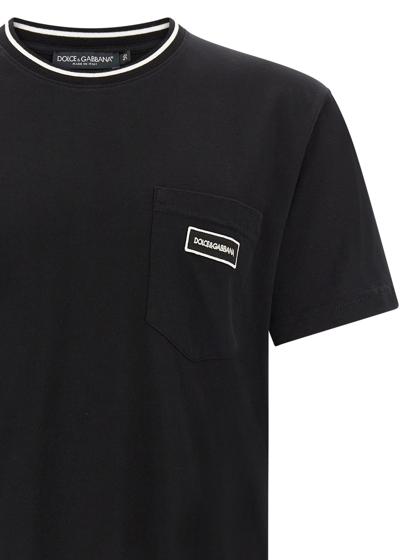 T-Shirt by Dolce & Gabbana for men in cotton black & striped showcases a unassuming silhouette, artfully detailed with a refined and unassuming for a sophisticated, contemporary look.