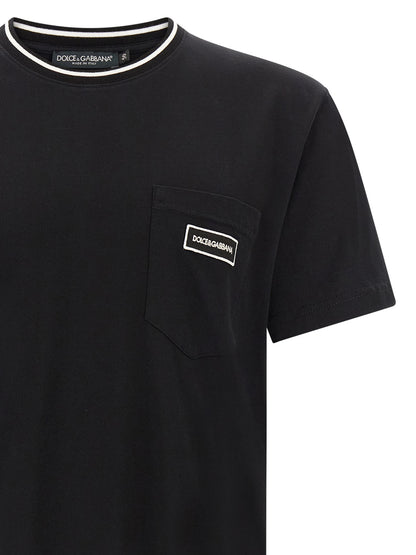 T-Shirt by Dolce & Gabbana for men in cotton black & striped showcases a unassuming silhouette, artfully detailed with a refined and unassuming for a sophisticated, contemporary look.