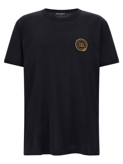 T-Shirt by Dolce & Gabbana for men in cotton dark-blue, signature & monogram features a plush silhouette, showcasing a sophisticated and for a truly plush finish.