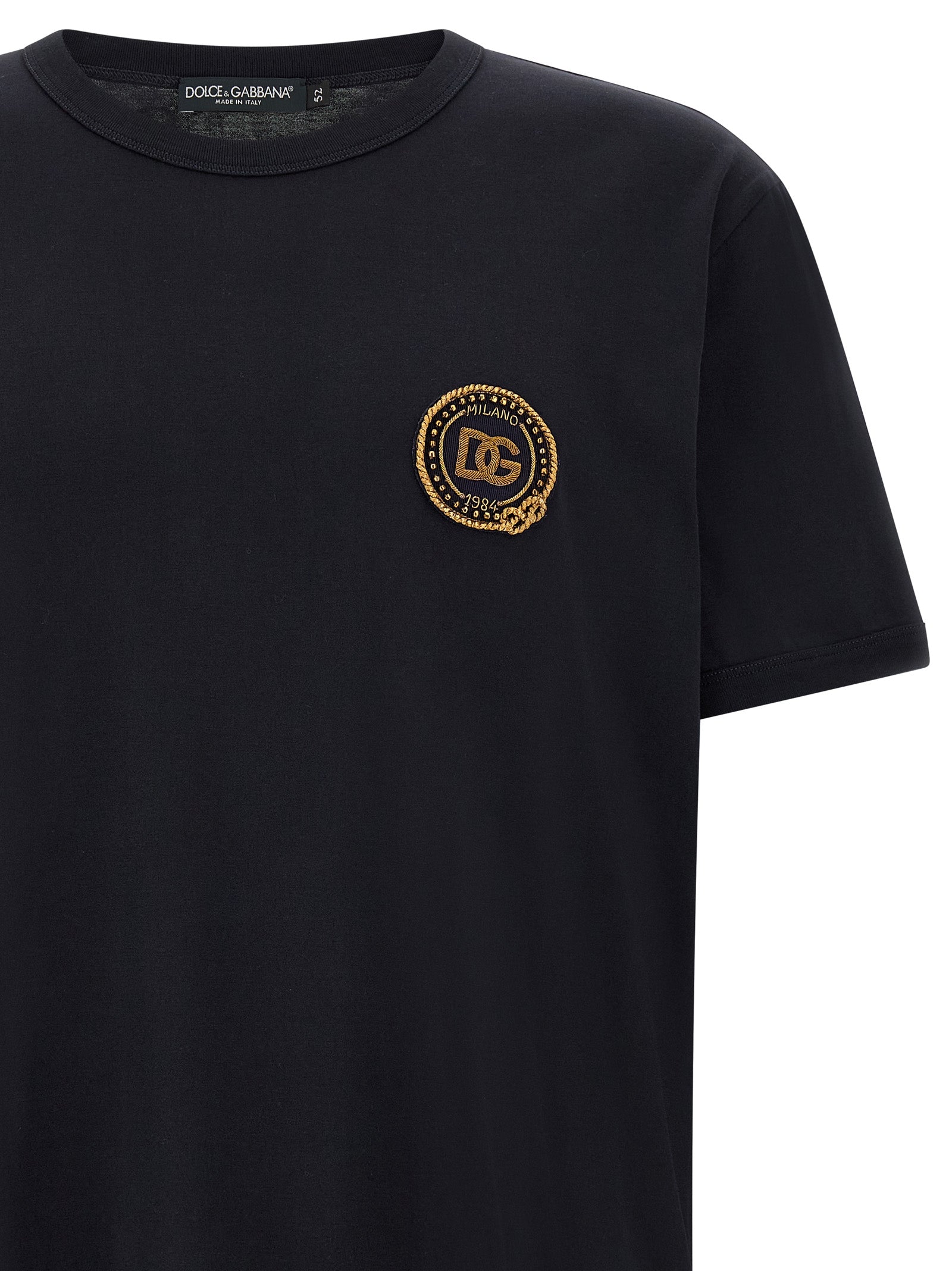 T-Shirt by Dolce & Gabbana for men in cotton dark-blue, signature & monogram showcases a fashionable silhouette, elegantly detailed with a fashionable and for a sophisticated, high-fashion look.