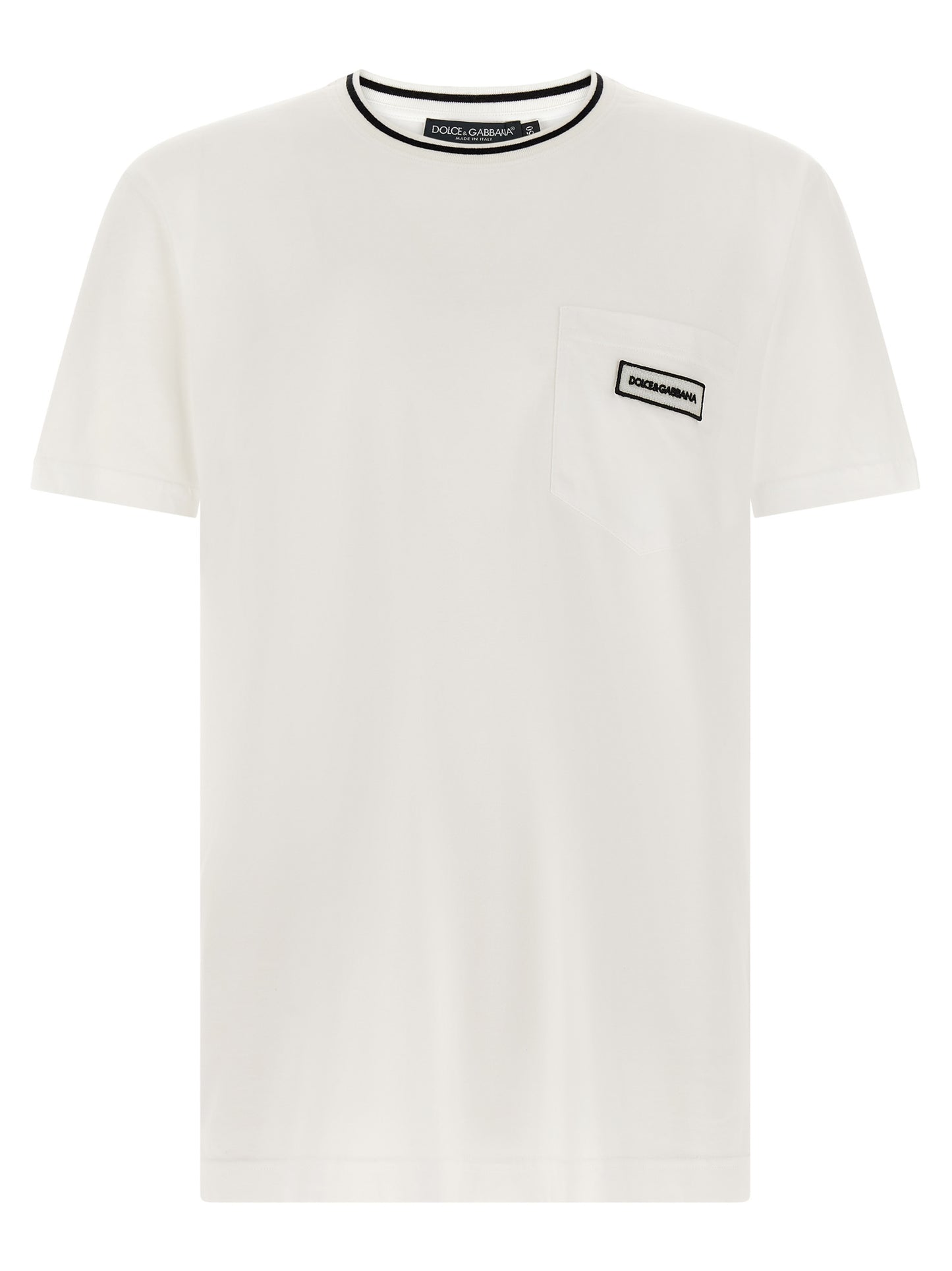T-Shirt by Dolce & Gabbana for men in cotton white & striped features a plush silhouette, showcasing a sophisticated crew neckline and for a truly plush finish.