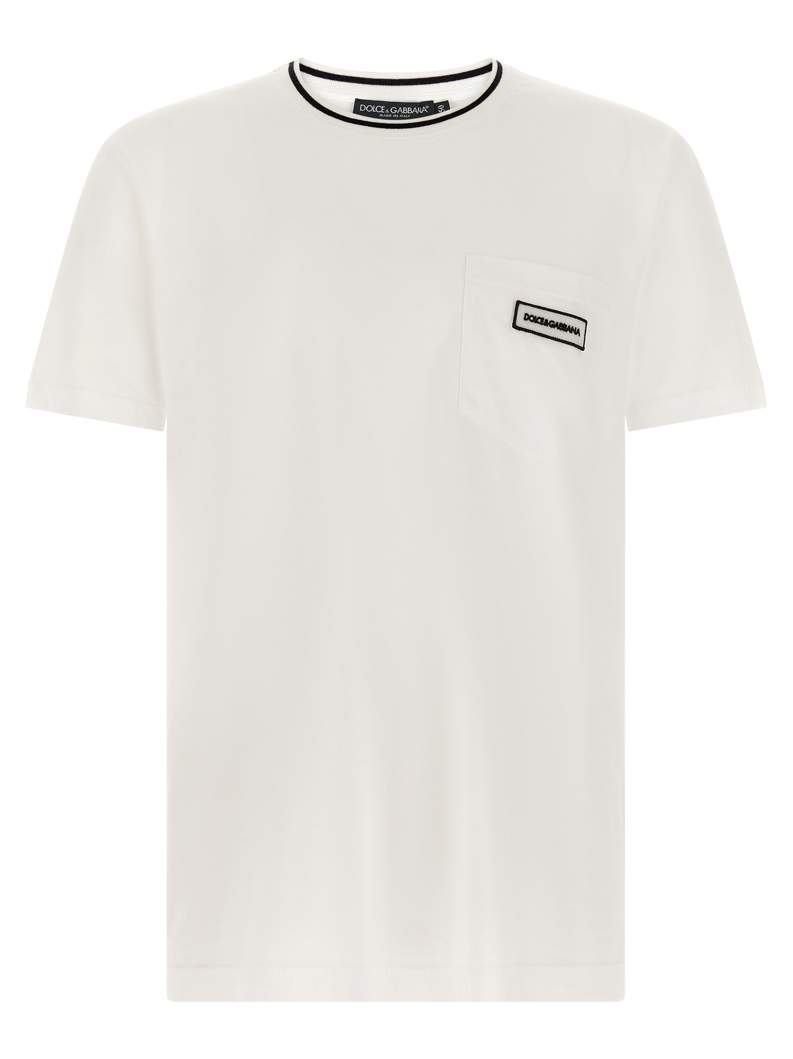 T-Shirt by Dolce & Gabbana for men in cotton white & striped features a plush silhouette, showcasing a sophisticated crew neckline and for a truly plush finish.