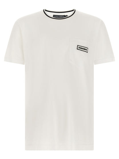 T-Shirt by Dolce & Gabbana for men in cotton white & striped features a plush silhouette, showcasing a sophisticated crew neckline and for a truly plush finish.