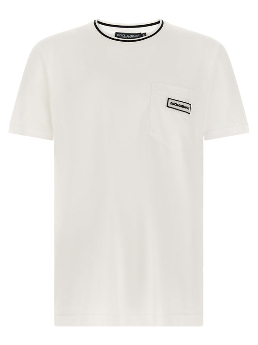 T-Shirt by Dolce & Gabbana for men in cotton white & striped features a plush silhouette, showcasing a sophisticated crew neckline and for a truly plush finish.