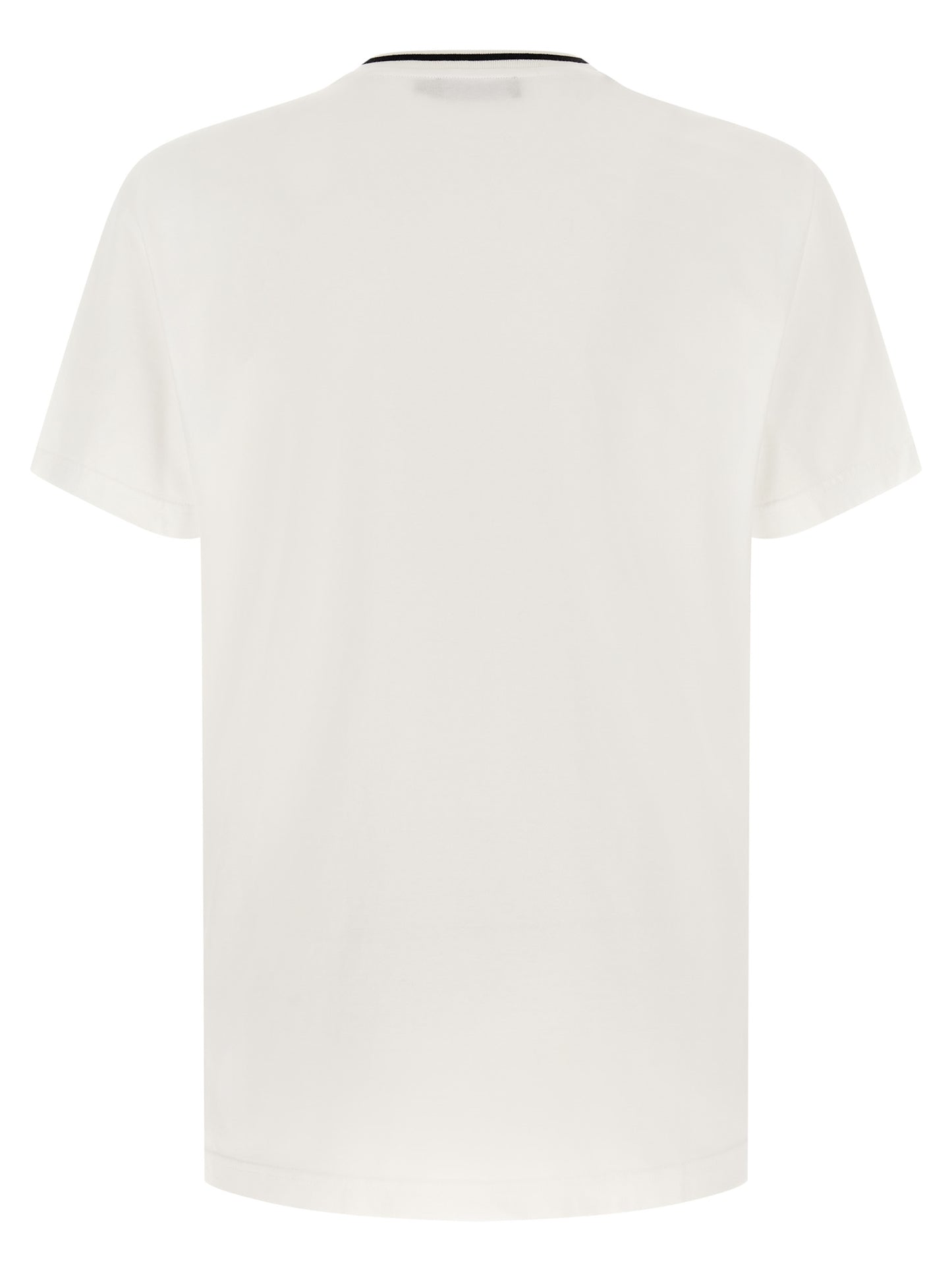 T-Shirt by Dolce & Gabbana for men in cotton white & striped showcases a unassuming silhouette, artfully detailed with a refined crew neckline and unassuming for a sophisticated, contemporary look.