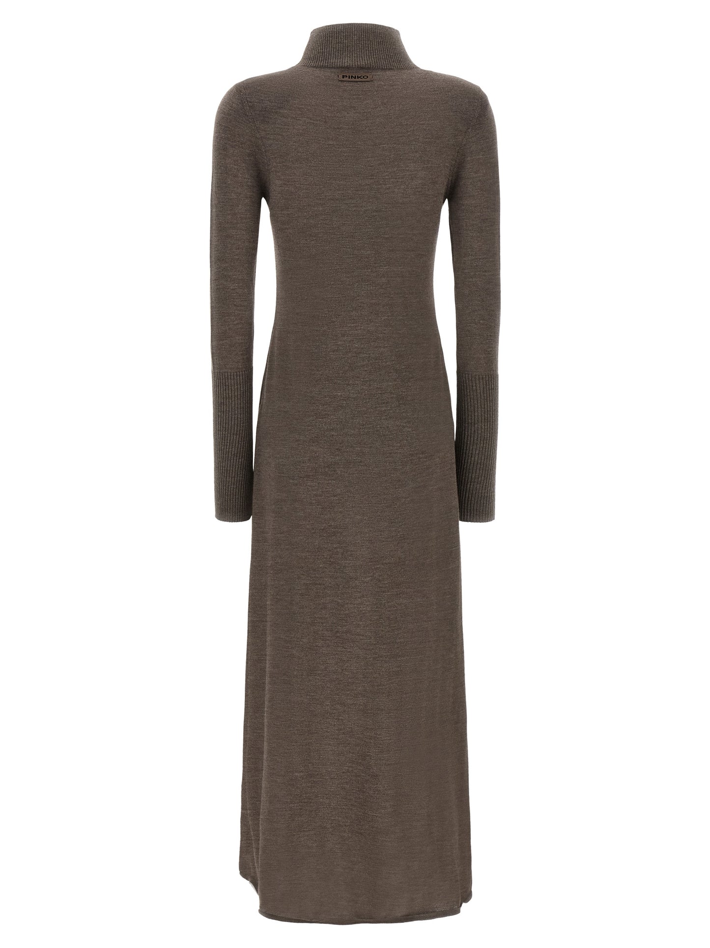 Dress by PINKO for women in merino wool beige & brown showcases a striking silhouette, elegantly detailed with a , refined turtle high-neck neckline, and a striking long for a striking finish.