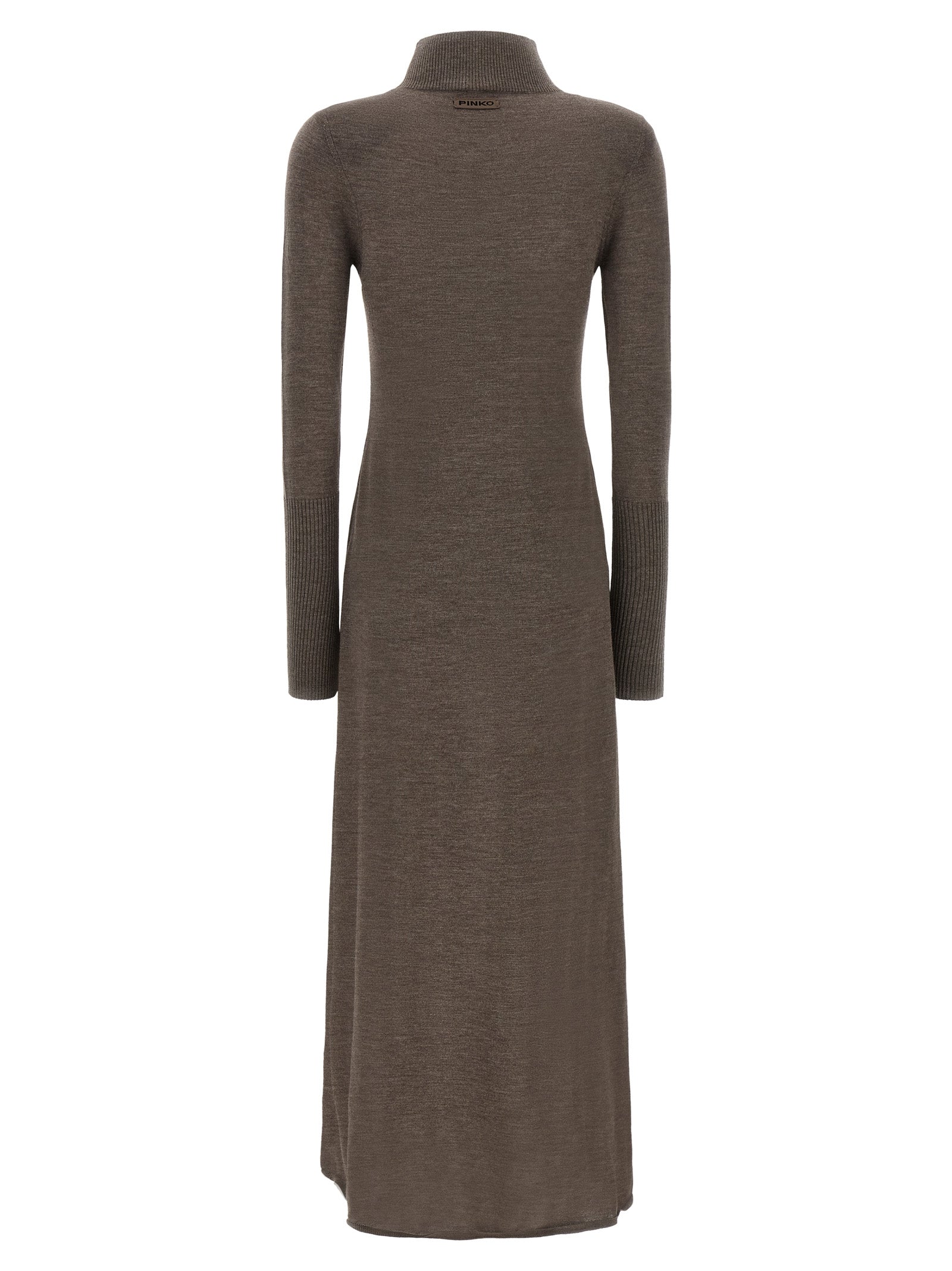 Dress by PINKO for women in merino wool beige & brown showcases a striking silhouette, elegantly detailed with a , refined turtle high-neck neckline, and a striking long for a striking finish.