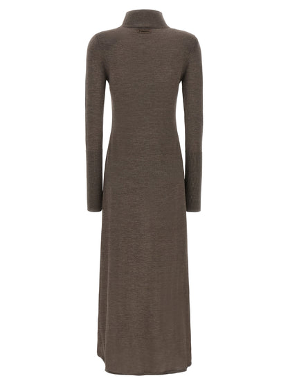 Dress by PINKO for women in merino wool beige & brown showcases a striking silhouette, elegantly detailed with a , refined turtle high-neck neckline, and a striking long for a striking finish.