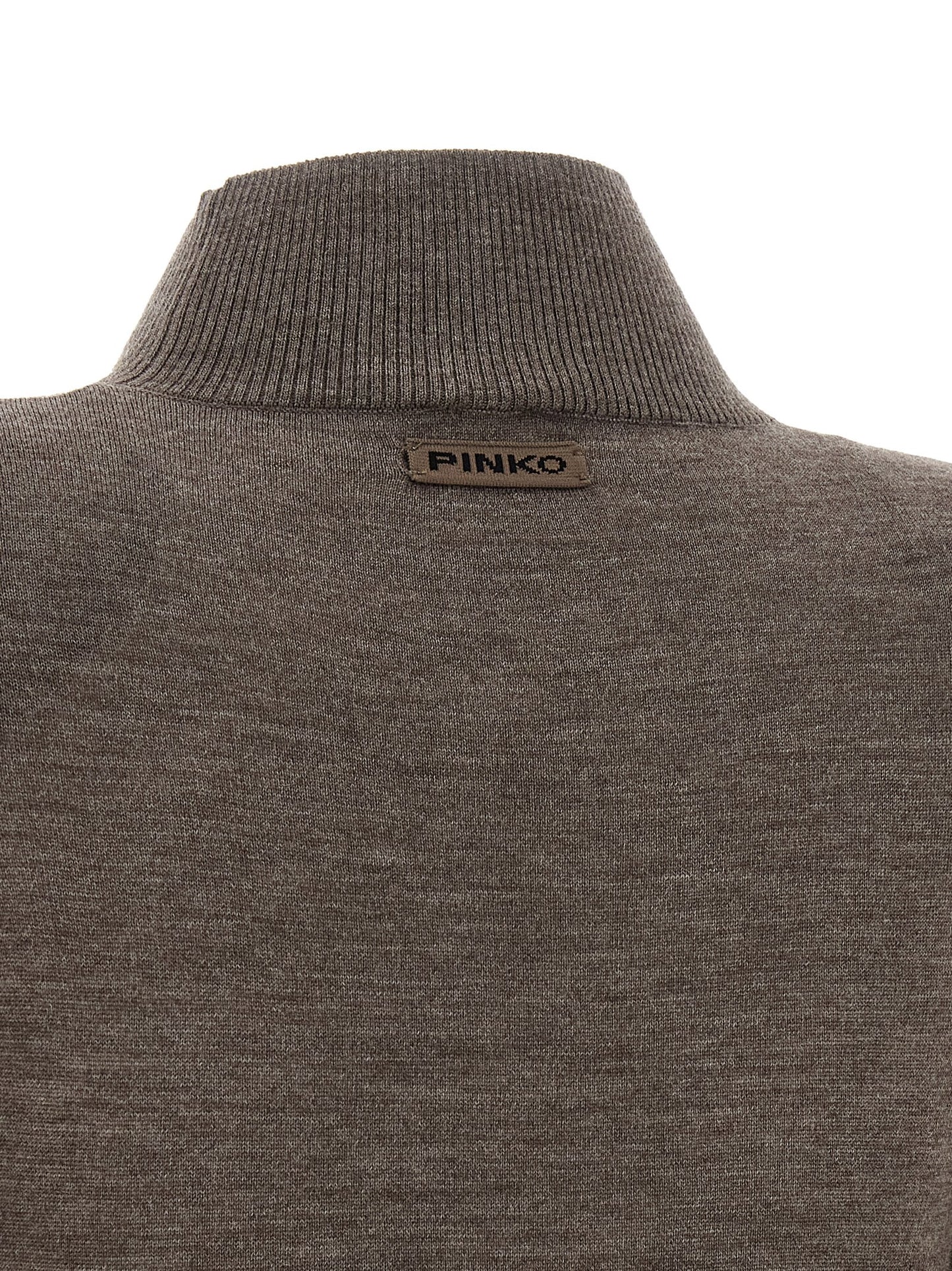 Dress by PINKO for women in merino wool beige & brown features a dramatic silhouette, showcasing an elegant and that flows into a dramatic long.
